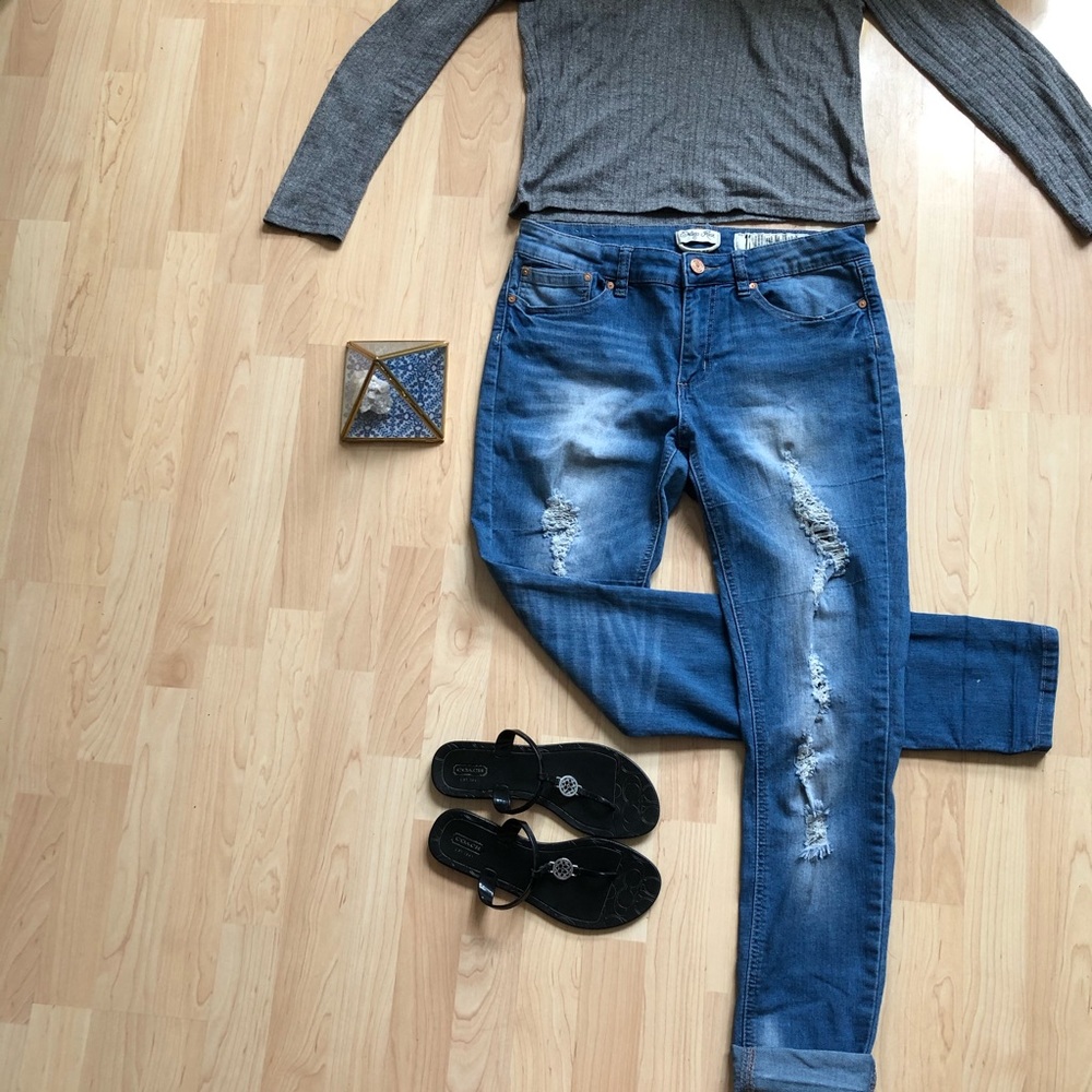 Indigo Rein high-waisted ripped blue skinny jeans